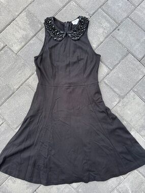 CAbi Black Sleeveless Fit-and-Flare Dress with Beaded Collar